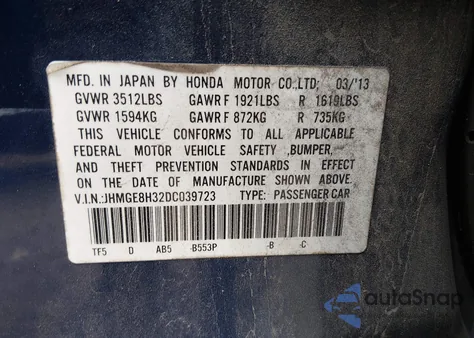 2013 Honda Fit from USA, damaged, VIN JHMGE8H32DC039723